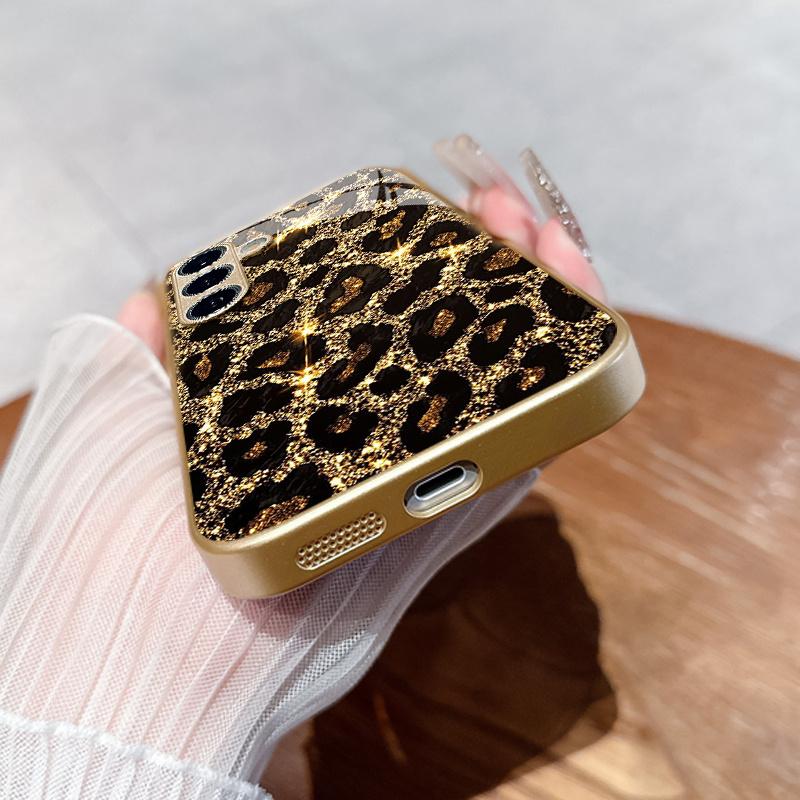 Glitter Leopard Print phone case s26 ultra case glass mobile phones for Samsung Galaxy S26 S25 S24 S23 S22 FE Ultra Plus