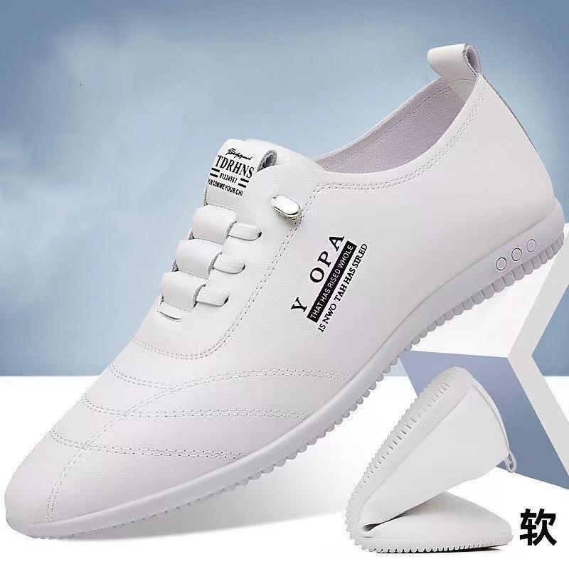Men's shoes 2025 summer new men's soft-soled breathable white shoes one-pedal lazy driving shoes fashionable casual leather shoes