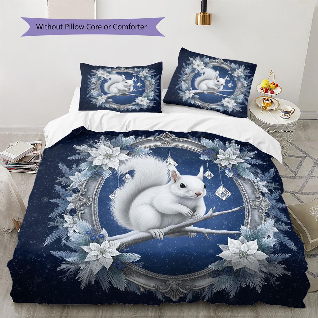 WinterLoveAnimals Pattern Bedding Quilt Set Quilt Cover Pillowcase Home Decoration Birthday Gift (1 * duvet cover + 2 * pillowcase, without core)