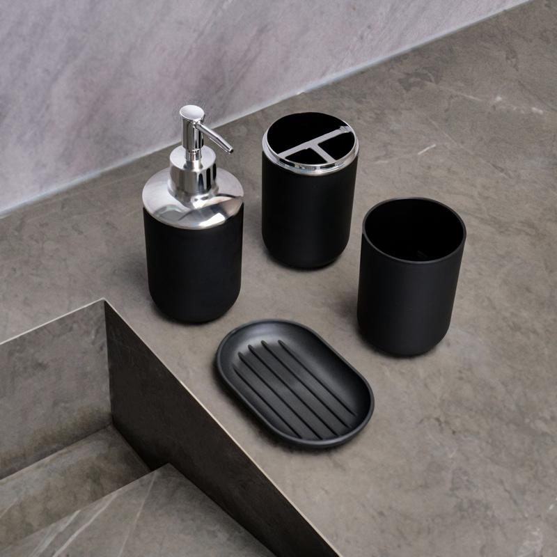 

Wash Set Bathroom Accessories Lotion Bottle Soap Dish Mouthwash Cup Black Tray Household Toothbrush Holder Bathroom Decoration