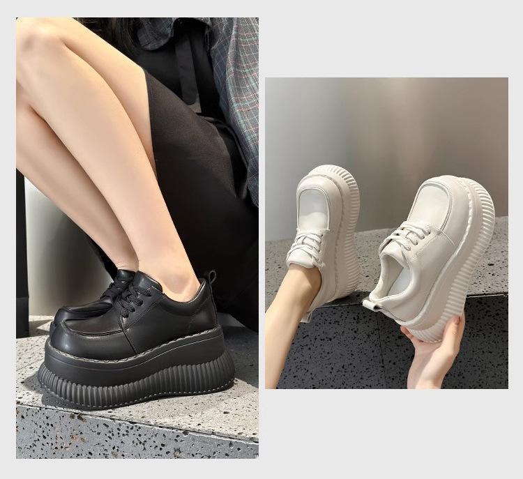 Fashion Platform Loafers Women's Spring Muffin Sole Versatile British Small Leather Shoes Small Inner Height Increase Women's Shoes