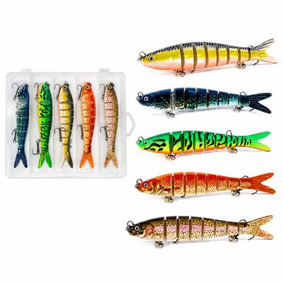 Big Bait Sinking Minnows with Suitable for and Spanish Casts Up To 45m 5-Piece Set 7-Joint S-Shaped Action, Seabass, Bass, Mackerel, (All-Round