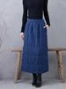 Autumn/Winter Navy Blue Quilted Cotton Midi Skirt - Plus Size, Slimming, Versatile, Chinese-Inspired, Intellectual Style