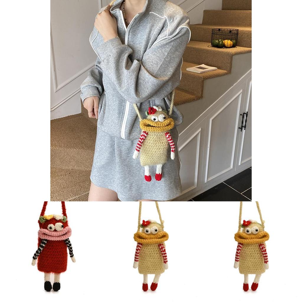 Funny Cute Big Mouth Woven Crossbody Bag With Polyester Lining And Inner Card Holder For Outings