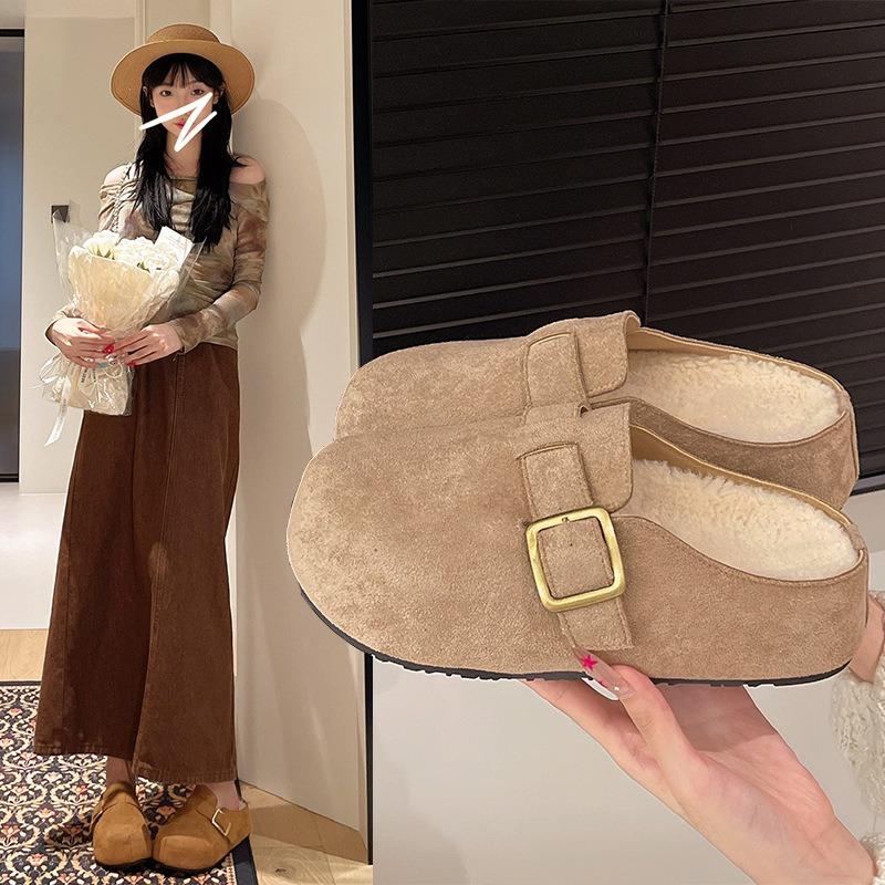 One foot on the retro ugly and cute thick-soled velvet outer wear autumn and winter new thermal bag head slippers