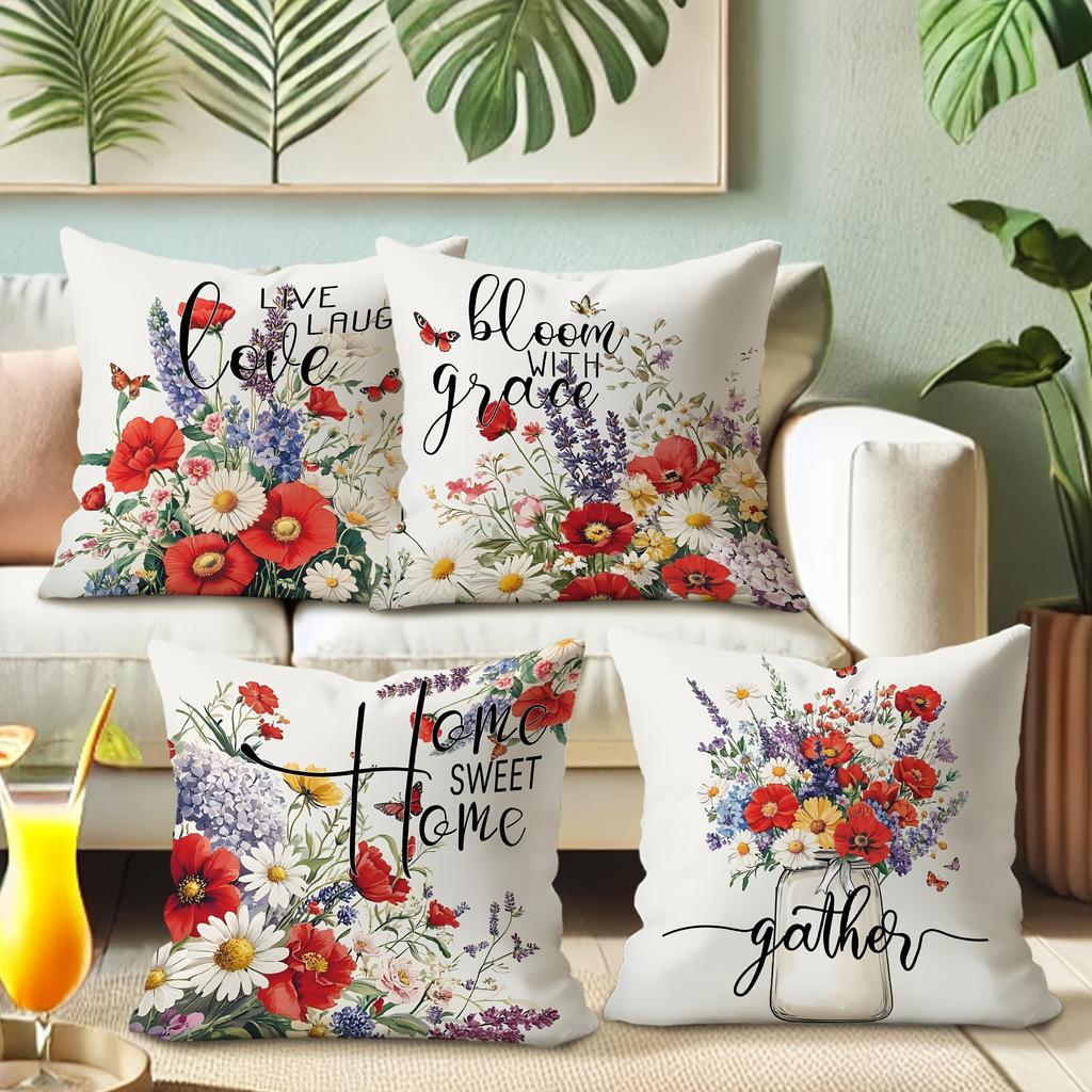 Gorgeous Floral Pillow Cover: Blooming Flowers, with Inspirational Life and Home Furnishings, Sofa and Chair Cushion Cover