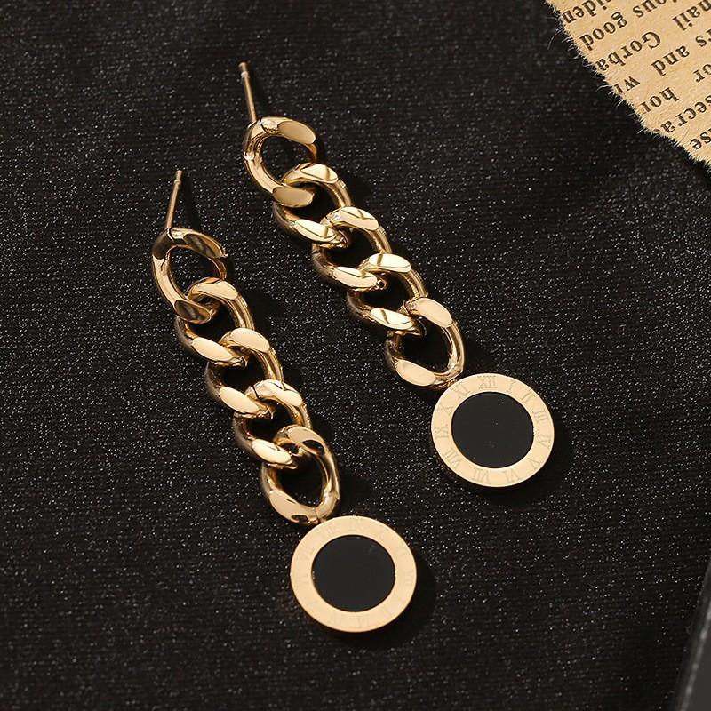 European and American New Titanium Steel 14K Gold Geometry Rough Chain Earrings