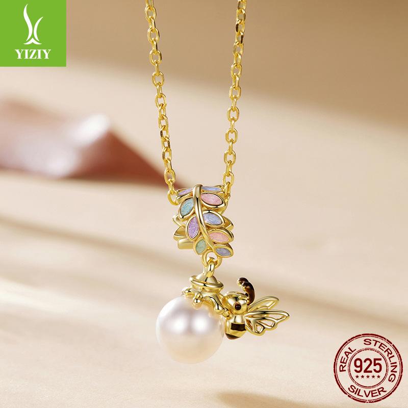 S925 Sterling Silver Plated K Gold Pearl Bee Pendant Small Fresh Insect Diy Bracelet Beaded