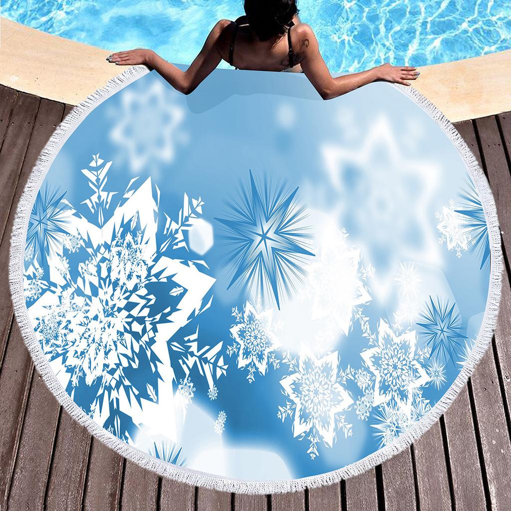Winter Snowflake Round Beach Towel,Natural Theme White Snowflake Beach Blanket,Quick Dry Towel For Pool Travel Yoga Picnic Sport
