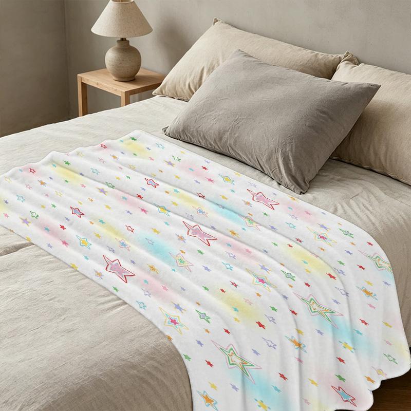 Soft Fleece Blanket, Multi-color Star Pattern, Breathable Lightweight All Seasons Throw, Warm Cozy for Home Office, Halloween & Christmas