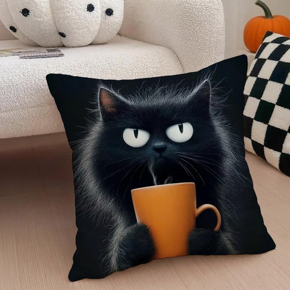Fashion cute lovely funny black cats Cushion Cover Throw Pillow Cover Hidden Button Durable Polyester Chair Cushion