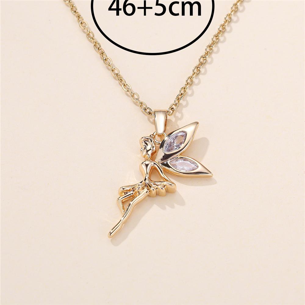 Female White Crystal Angel Pendant Necklace Vintage Gold Color Wedding  For Women