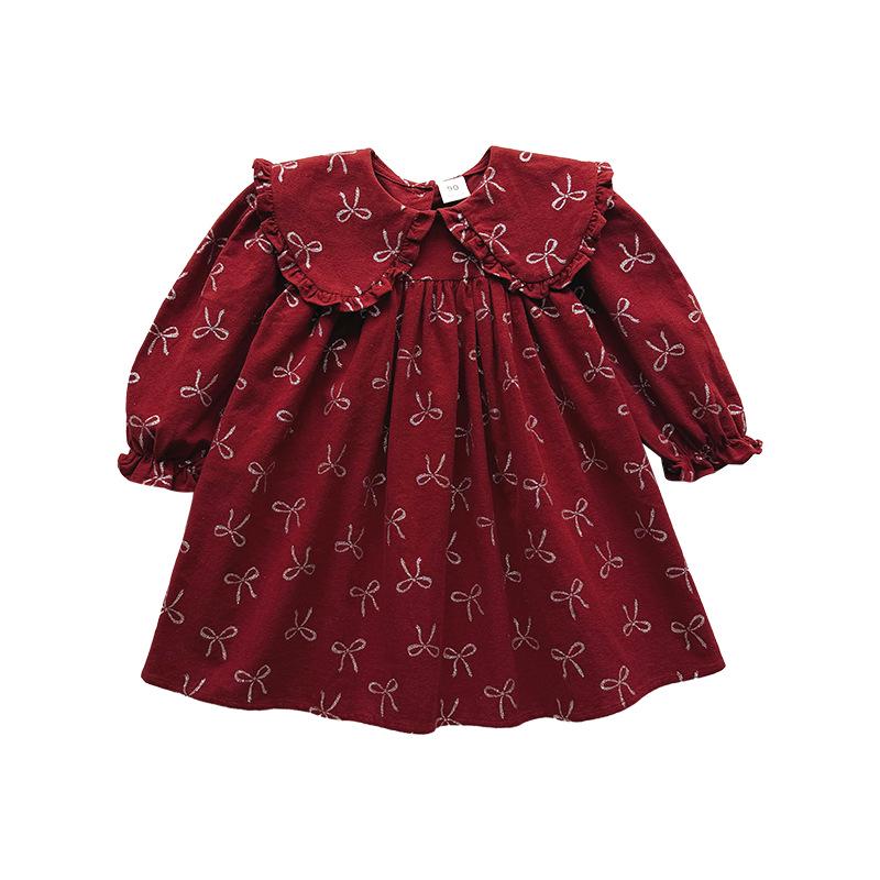 Koreanischer Stil Langarm Spitzen-Prinzessinnenkleid für Mädchen - Herbst 2026 Kollektion, Reine Baumwolle