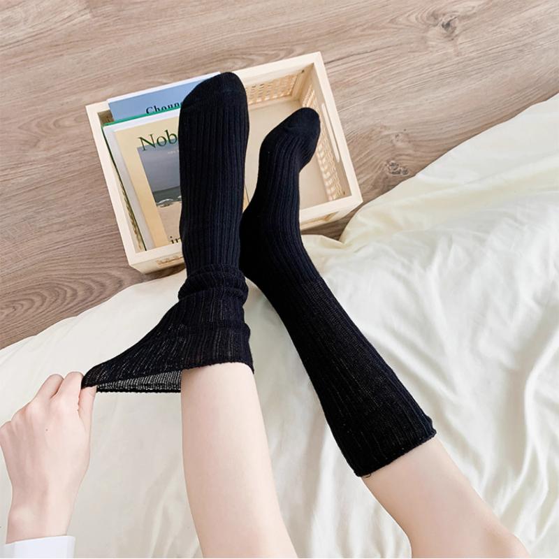 Solid Color Long Socks Stockings Women Jk Japan Style High School Girls Knee Socks Knit Cotton Autumn Winter Warm Socks Stocking