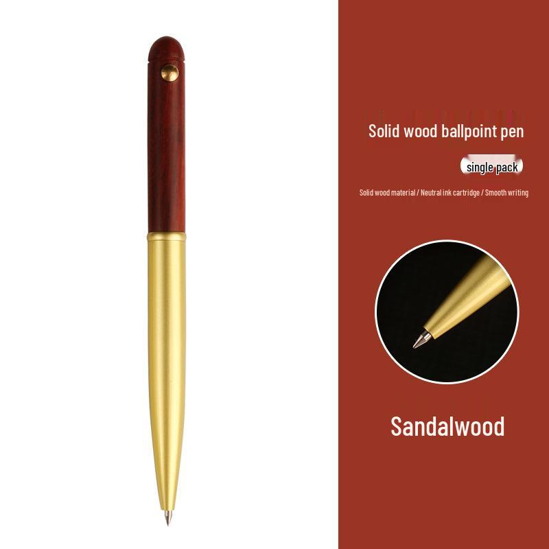 Brass Sandalwood Signature Pen Set - Solid Wood & Metal Business Gift
