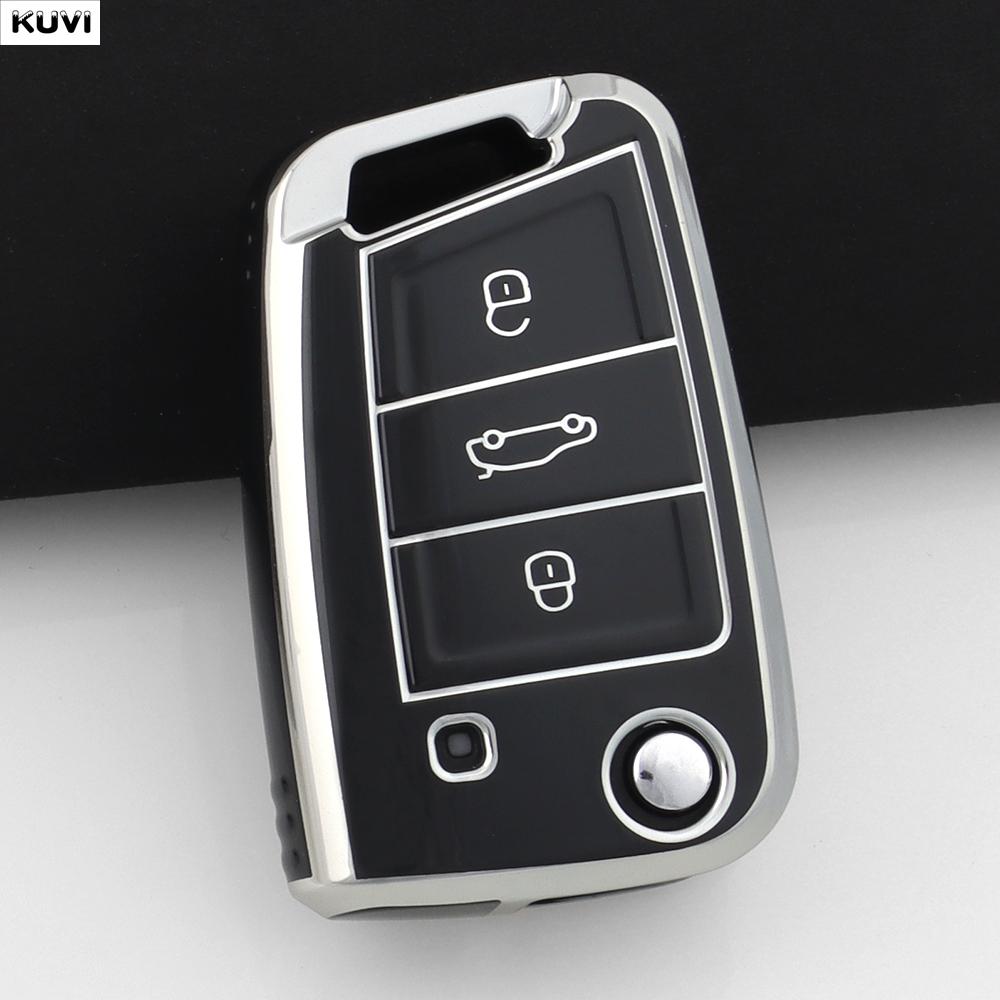 Soft TPU Car Key Case Cover For 3 4 Buttons VW Volkswagen Golf 7 MK7 Tiguan MK2 For SEAT Ateca Leon FR 2 Ibiza For Skoda Octavia