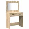 Makeup Table Set with LED Lights 3 Pcs Sonoma Oak Wood Based Material