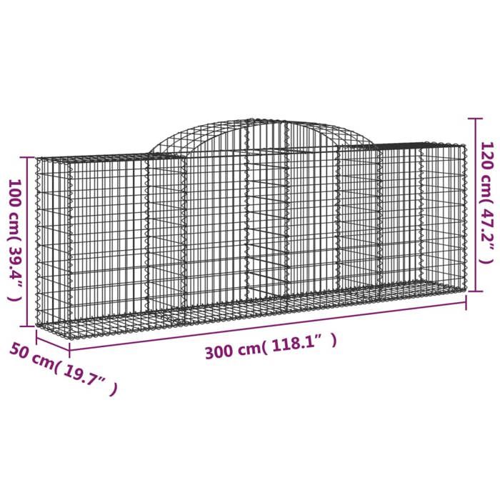 VidaXL Paniers à gabions arqués 4 pcs 300x50x100/120 cm fer galvanisé, gabion, cage de gabion, panier de mur de gabion, mur 3146703