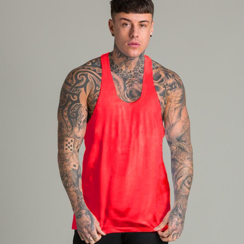 Pánské léto nový styl pánské tenké prodyšné sportovní fitness pletená košile bez rukávů ležérní volné pletené tílko