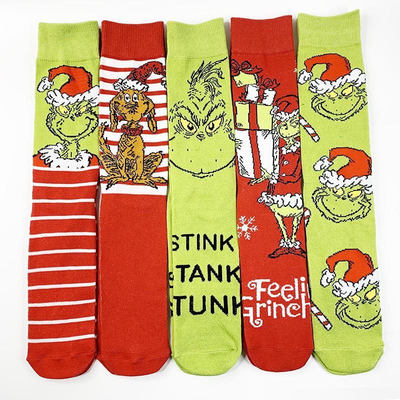 Grenzüberschreitende kreative Grinch Weihnachten gestrickte Mid-Calf-Socken für Männer & Frauen.