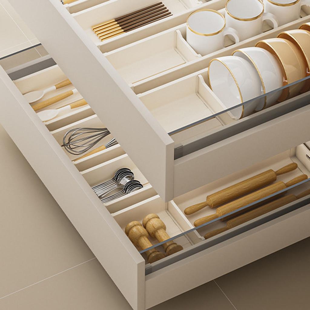 Kitchen Drawer Organizer with Adjustable Divider Aluminum Anti Slip Silverware Drawer Organizer Cutlery Tray For Forks Bowls