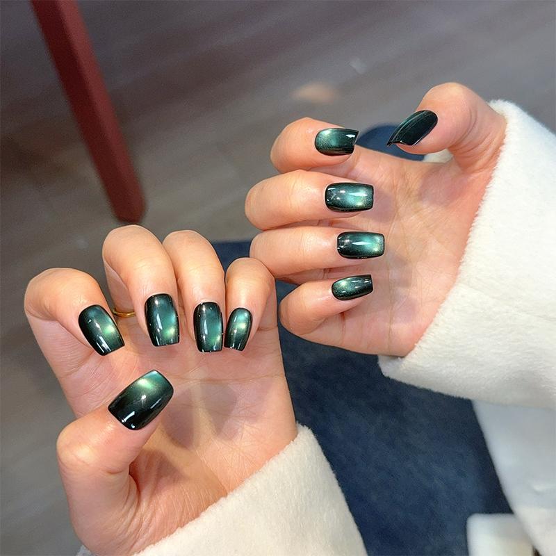 30pcs Aurora Cat Eye Almond Handmade Press On Nails Color Fake Nails False Nails Artificial Nails Reusable Nail Tips Art Uñas