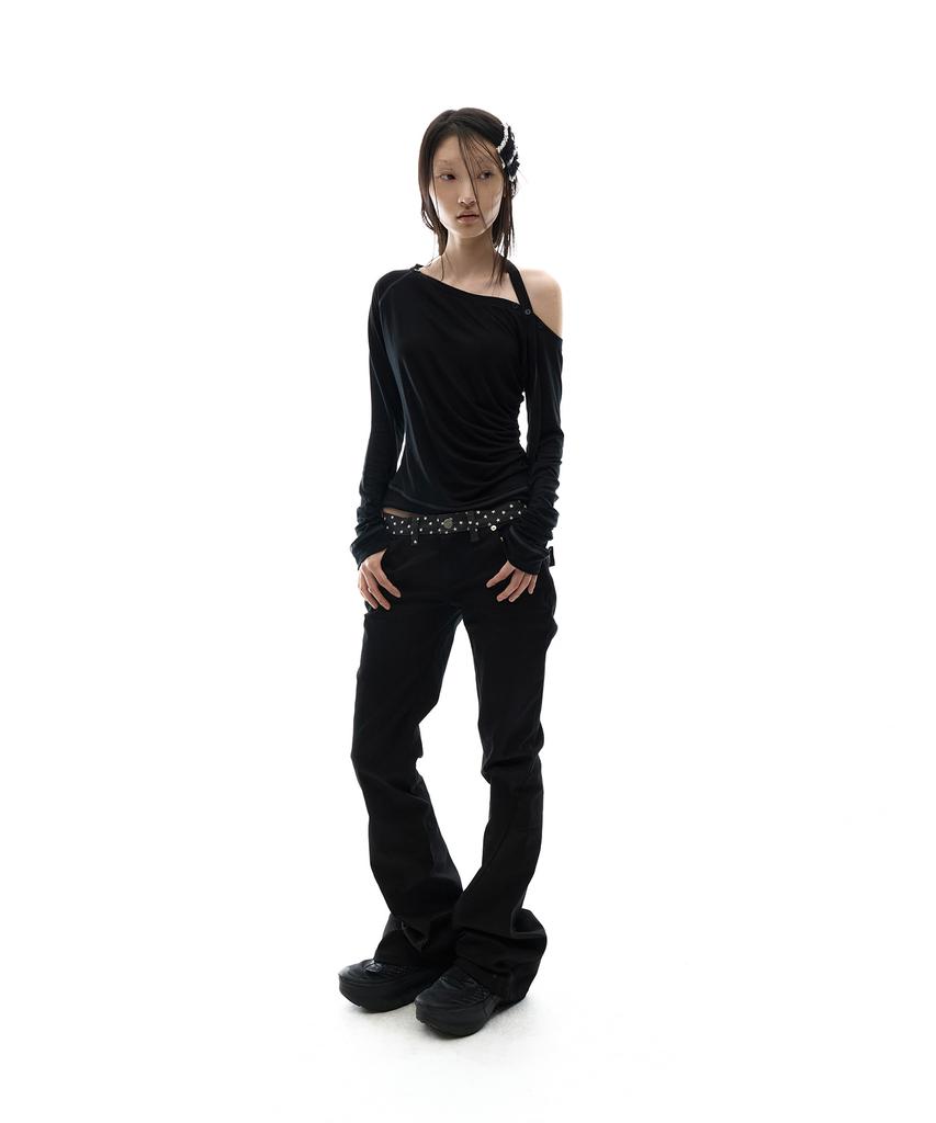 Ohos Star Trim Bootcut Trousers / Black