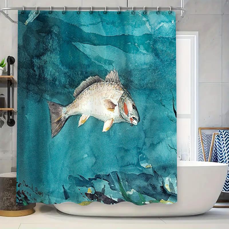 

Watercolor Fish Blue Shower Curtain Bathroom Decor Waterproof Fabric Home Decoration W60H190(CM)-1 Pcs