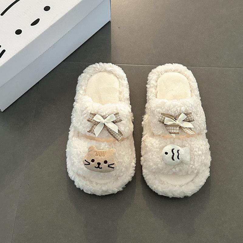 

Мультяшные пушистые тапочки женские плоские хлопковые туфли повседневный сезон мода девушки однословные хлопковые тапочки 40-41 белый