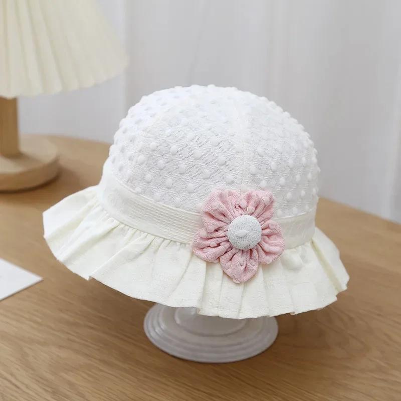 Lace Ruffle Baby Bucket Hats Flower Princess Girl Sunscreen Fisherman Cap Summer Thin Cotton Newborn UV Protection Sun Hat 3-18M
