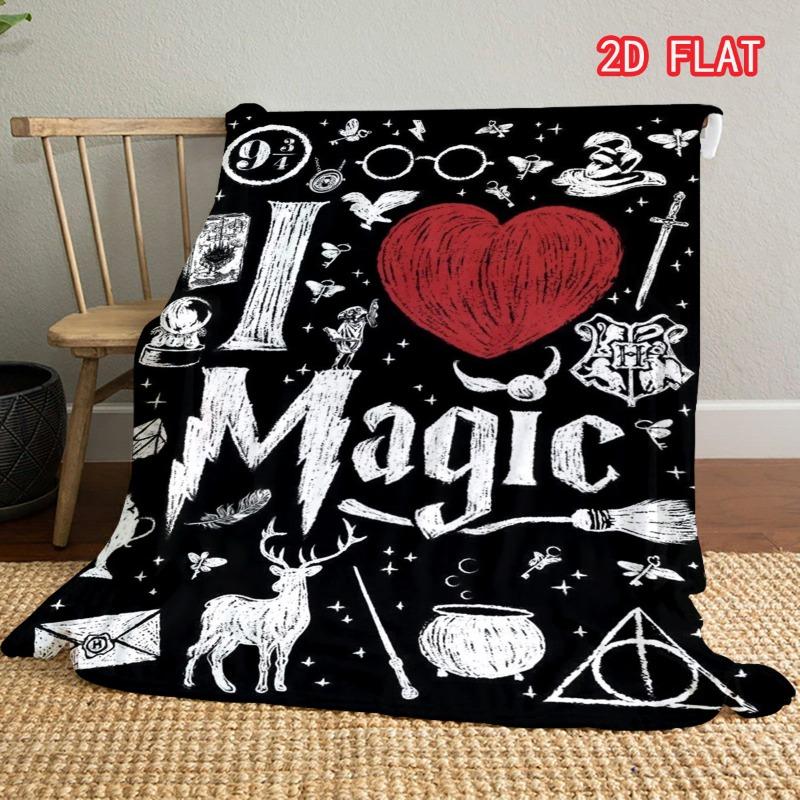 

Magic Theme Chalkboard Print Flannel Blanket, Soft Cozy Throw for Fantasy Lovers 80cm x 120cm