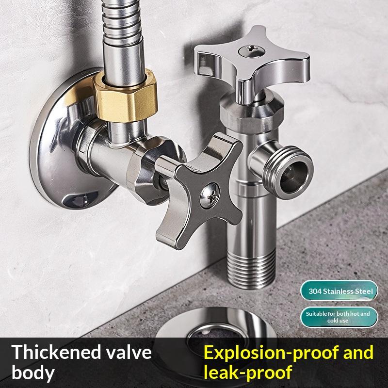 1 Set Thickened Triangle Valve For Hot And Cold Water Stainless Steel Bathroom Quick Opening Triangle Valve Faucet Accessories