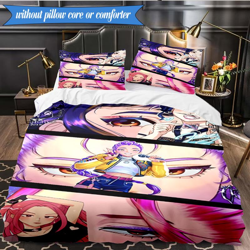 Kpop cartoon 3pcs K-pop music group Bedding set,Ideal for Bedroom, Dormitory,Including Duvet Cover And 2pcs Pillowcases,Fan gifts