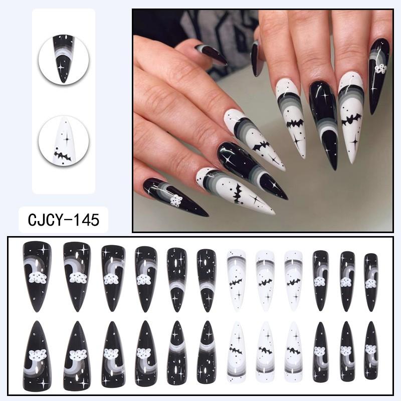 Long Press-On Nails With Adhesive Tabs Full Cover Fake Women INS Style Acrylic Nail Tips Reusable Wearable Art
