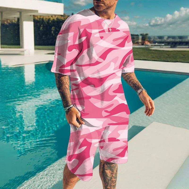 Summer Casual Breathable and Refreshing Sports Suit Oversized Men's Top Y2K Style 3D Printed Format Pattern Short Sleeve T-Shirt Man 2-Piece