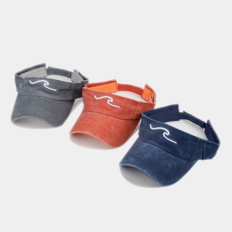 Summer Unstructured Cotton Cap With Embroidered Waves For Men And Women