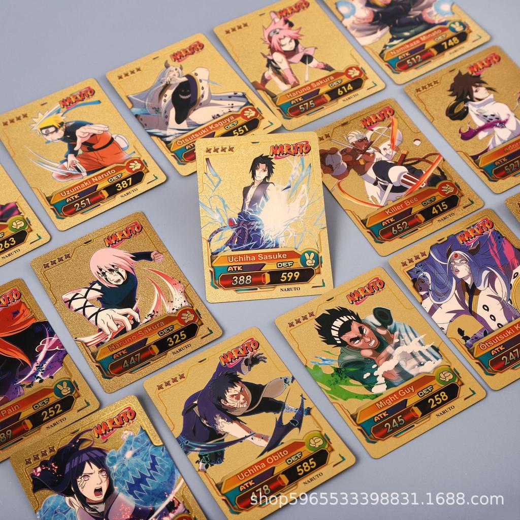 55 Piezas Tarjeta Naruto Dorada Serie Inglesa Kakashi Uchiha Sasuke Rara Colección Combate Regalo para Fan Infantil Juego de Mesa Juguete