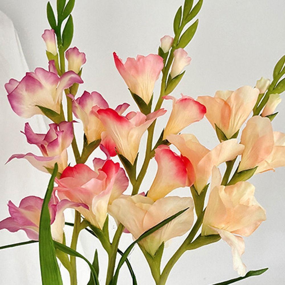 Multicolor Gladiolus Artifiical Flower Green Leaves DIY Faux Flower Photo Props Silk Petal Artifiical Gladiolus Flower