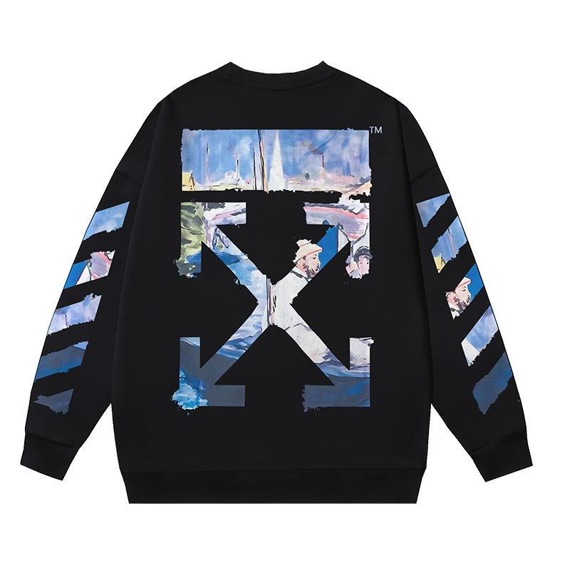1086 Off-White 2025 Autumn and Winter New OW Monet Oil Painting Arrow Print Men's and Women's Round Neck Hoodie