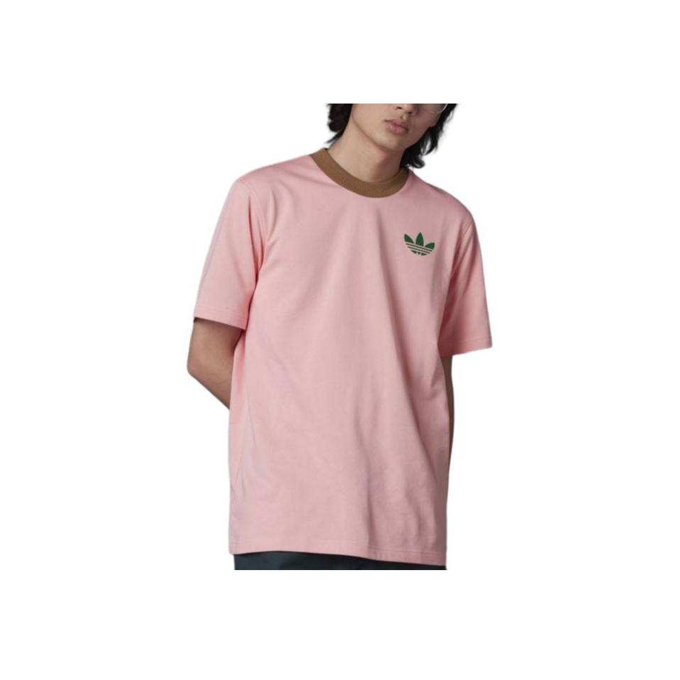 Adidas Originals SS22 Trefoil Ribbed Crew-Neck Short Sleeve T-shirt With Clover Print Men Tops Pink IB3433