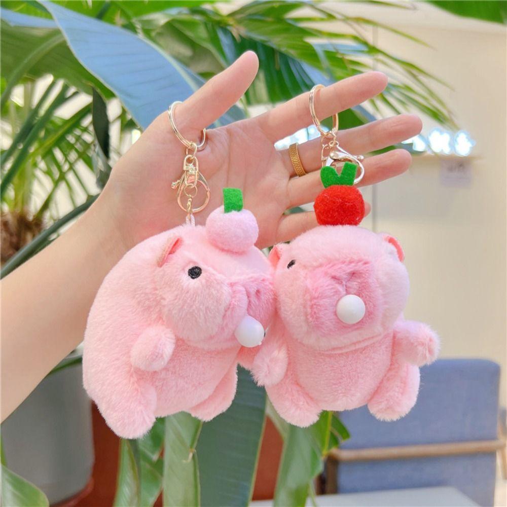 Plush Capybara Doll Keychain Squeeze Spitting Bubbles Capybara Bag Pendant Soft Stuff Relieve Stress Toys For Kid BIrthday Gift