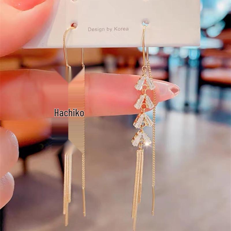 Korean Rhinestone Butterfly Tassel Earrings – Versatile Dangle  Stud Design for Women