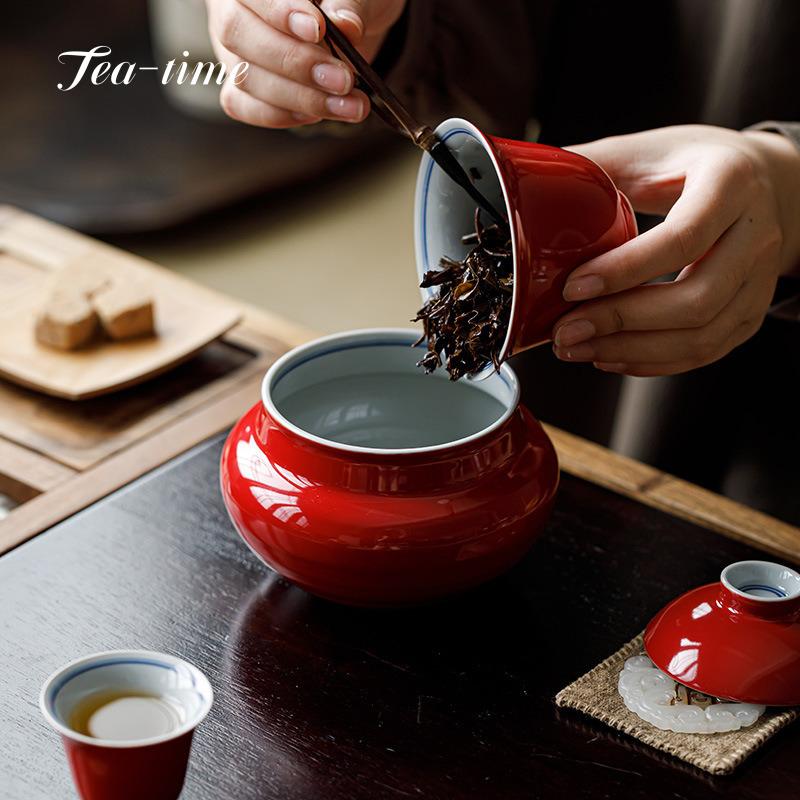 Hand Painted Ceramic Jianshui Forbidden City Red Tea Washing Bowl Chinese Big Pretty Bowl Tea Ceremony Vintage Porcelain Home