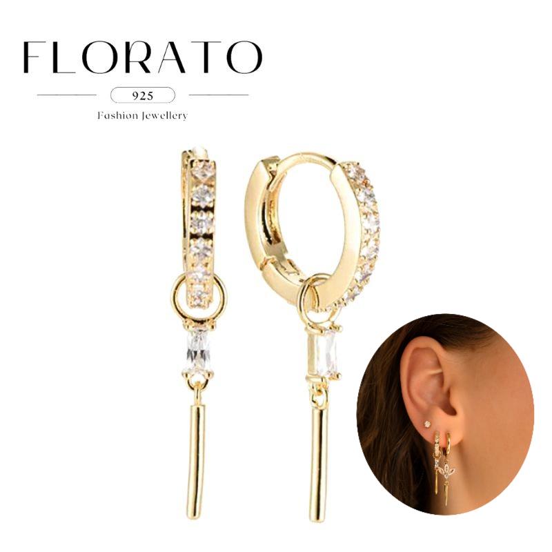 925 Silver Needle Rivet Micropaved Zircon Pendant Hoop Earrings For Women Punk Vintage Earrings Fashion Party Jewelry Gifts