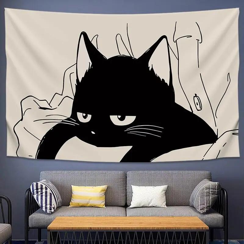 Nordic Style Tapestry Minimalist Cat Wall Hanging Japanese Kawaii Array for Dorm Room Living Room Decor