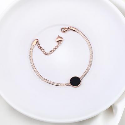 Simple Black Shell Luxury Rose Gold Snack Chain Stainless Steel Women Bracelets Femme Elegant Anniversary Party Gift Jewelry