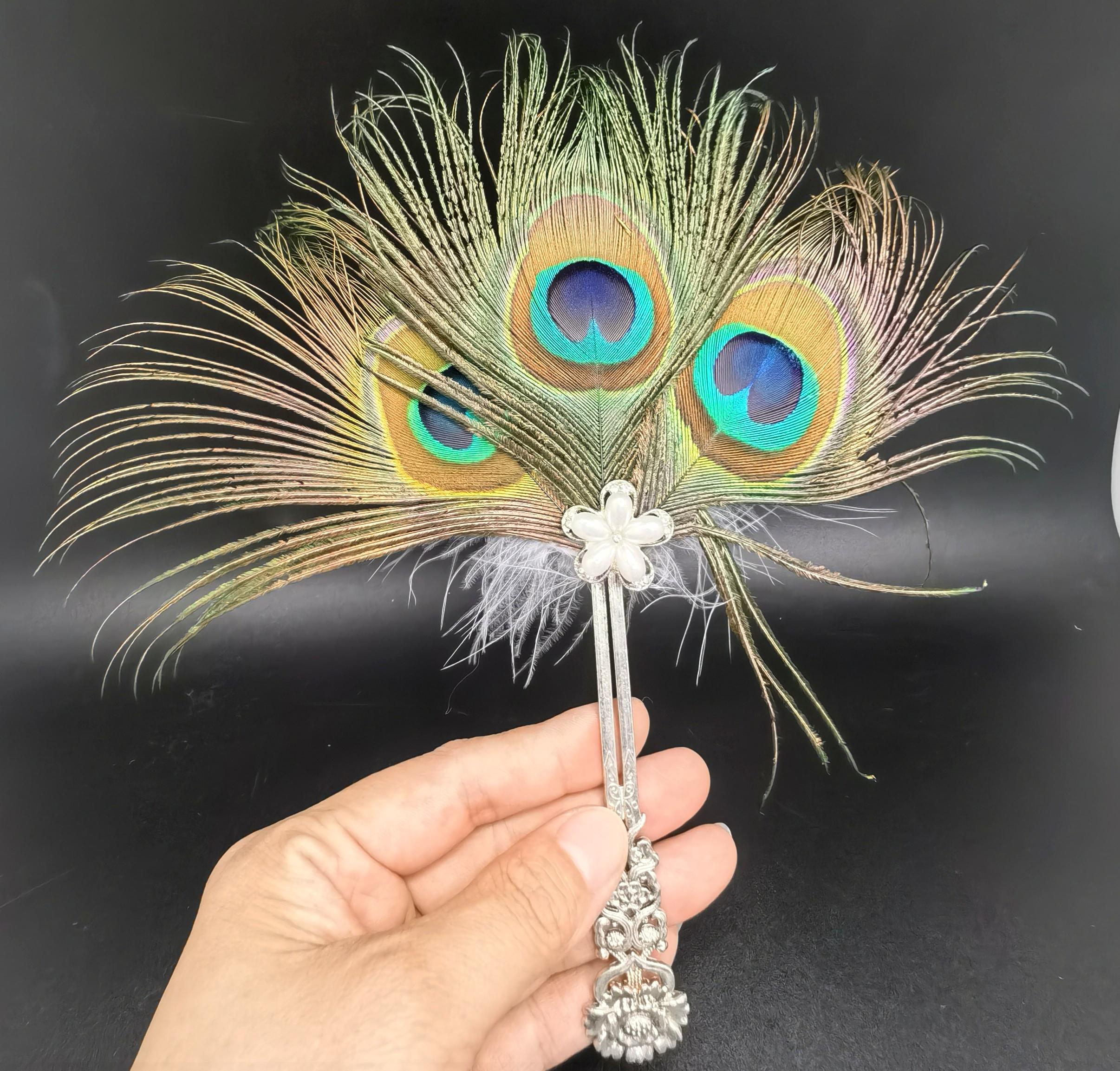 Handmade Peacock Feather Fan Vintage Style Childrens Zhuge Liang Feather Fan Summer Decoration