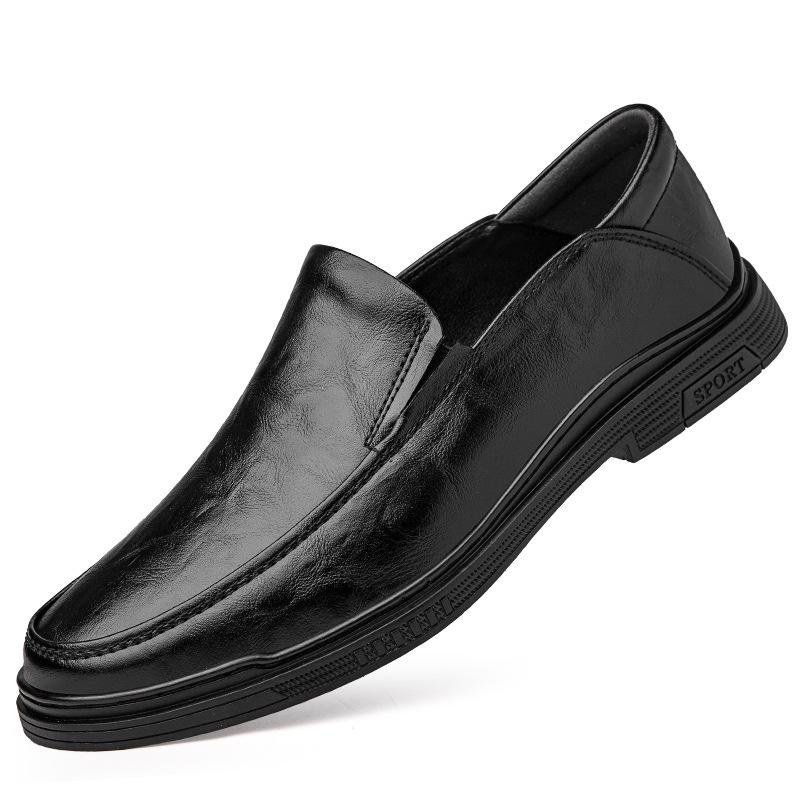 

Men s 2025 New Genuine Leather Slip-On Casual Black Shoes - Breathable and Business-Ready 40