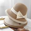 Elegant Bucket Hat Women's Straw Bow Beach Hat Crimped Temperament Straw Hat Summer Sun Hat Top Hat