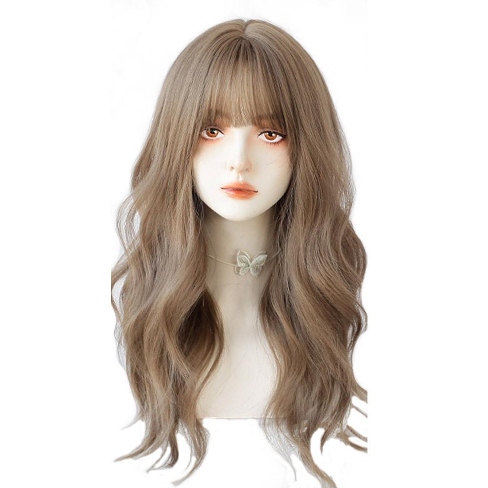 

Длинные темно-коричневые женские парики Bybrana с челкой, термостойкие синтетические парики с волнами воды для женщин